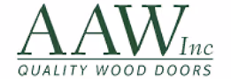 AAW Inc quality wood doors logo with stylized green letters.