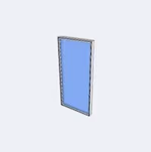 3D rendering of a rectangular blue panel with a gray frame standing upright.