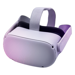 White standalone virtual reality headset with adjustable fabric straps.