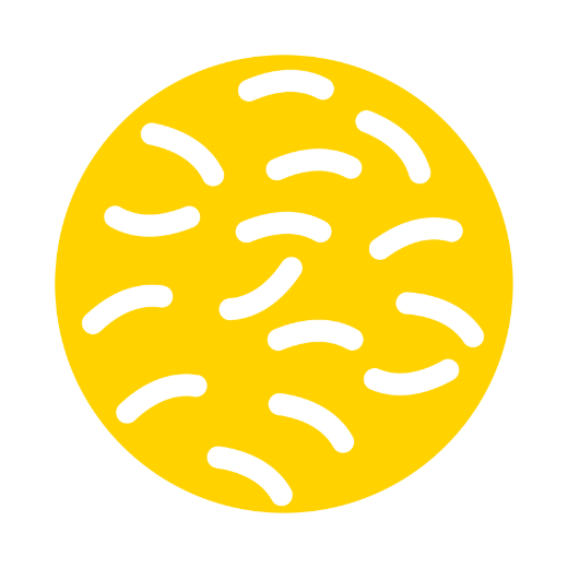 Yellow circle with white curved lines symbolizing probiotics or bacteria.
