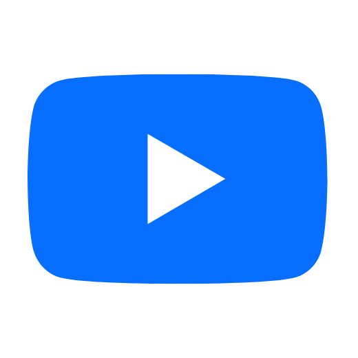Blue play button icon resembling a video play symbol.