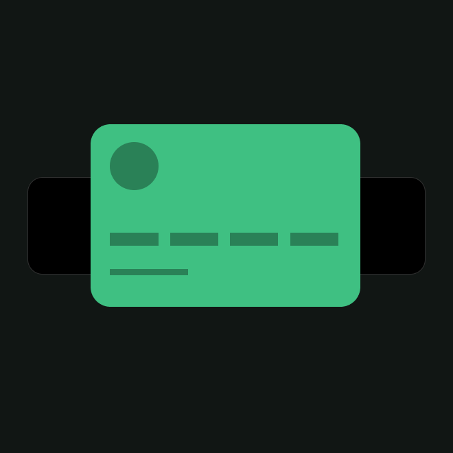 Green smartwatch display with rounded rectangular shape and abstract interface elements on black background.
