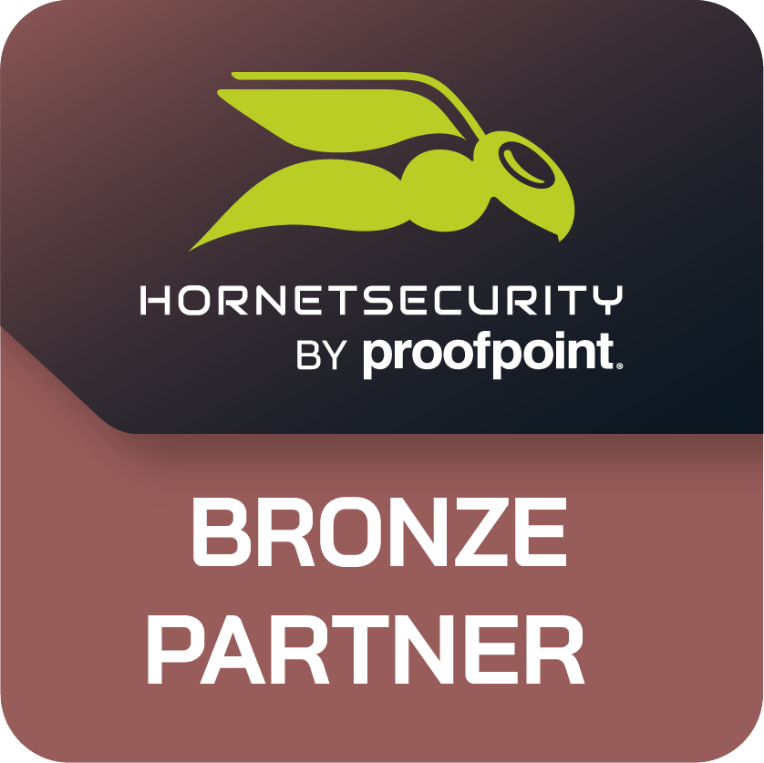 Hornetsecurity by Proofpoint logo with text 'Bronze Partner' on a bronze background.