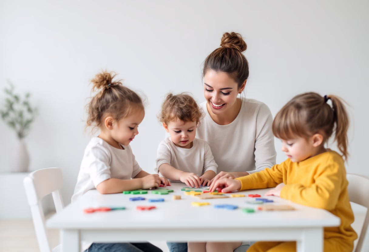image of teacher with students