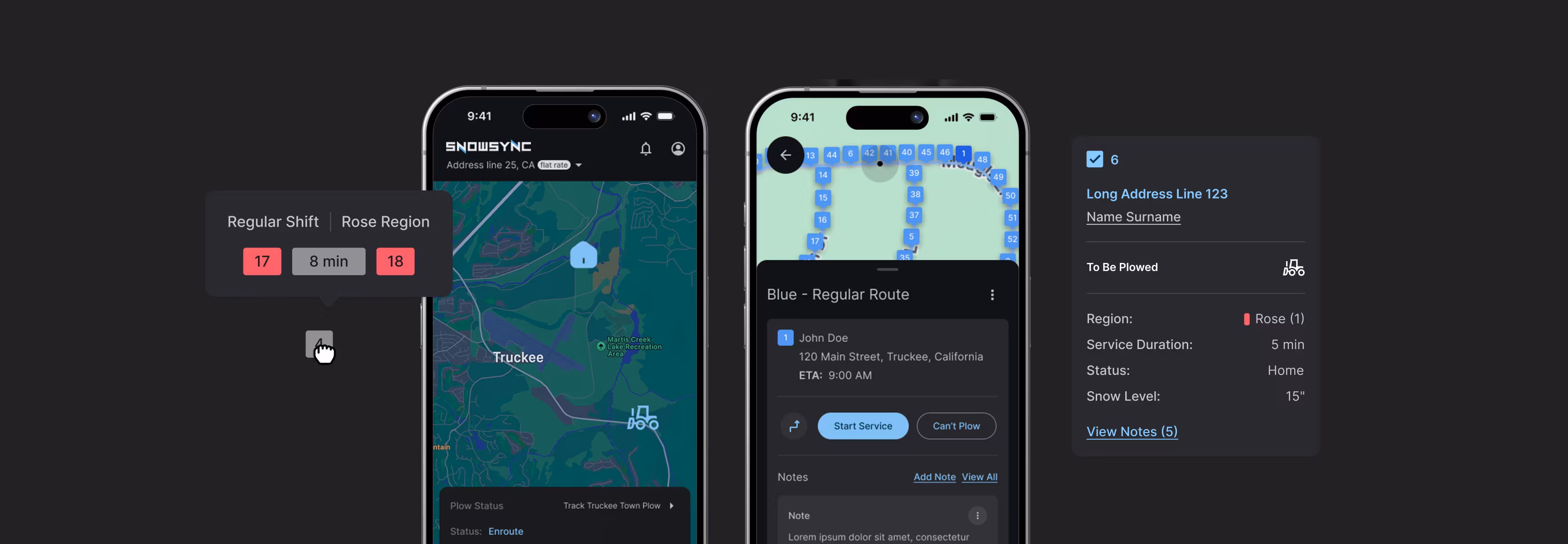 Snow Sync mobile view with features