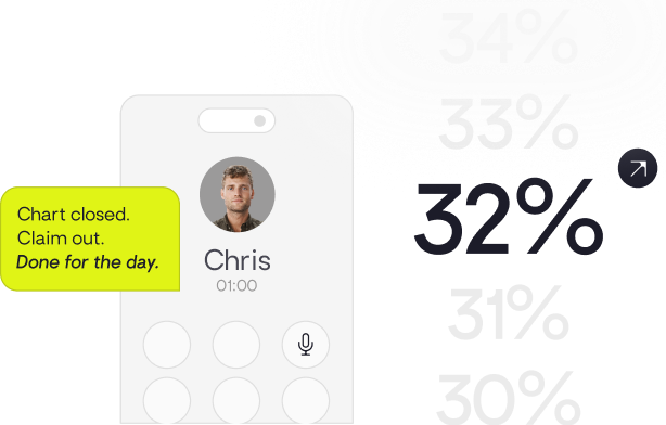 Card showing chart closed for the day with icon behind it of a patient. 