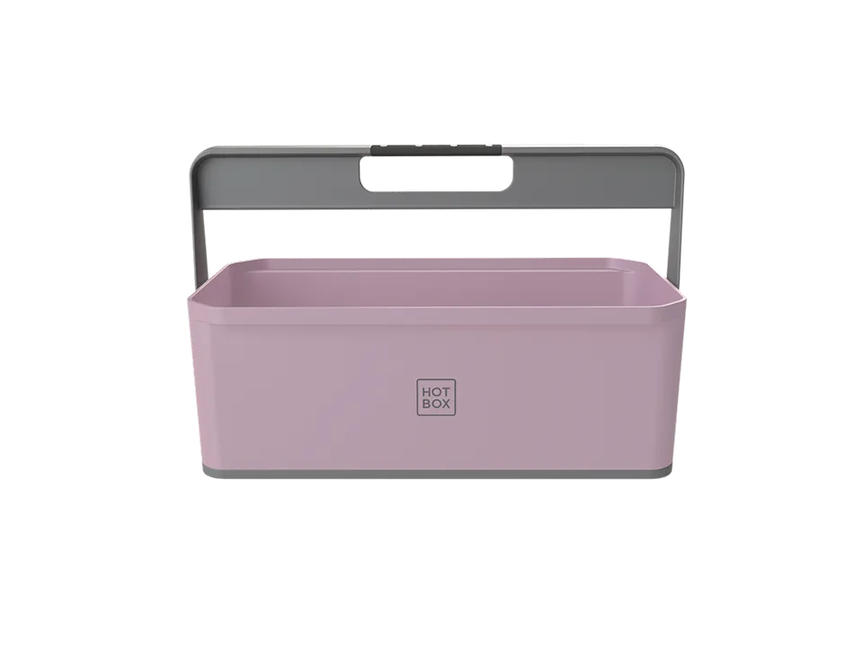 Rectangular lavender Hotbox mini box with a grey handle.