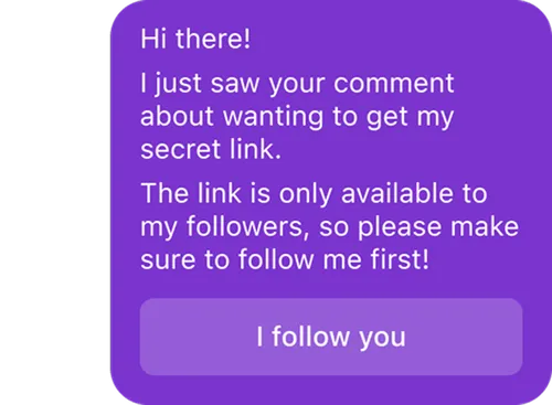 Message saying secret link is only for followers with a button labeled 'I follow you'.