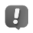Grey speech bubble with a white exclamation mark inside.