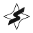 Black star with a white lightning bolt shape cutting through its center.
