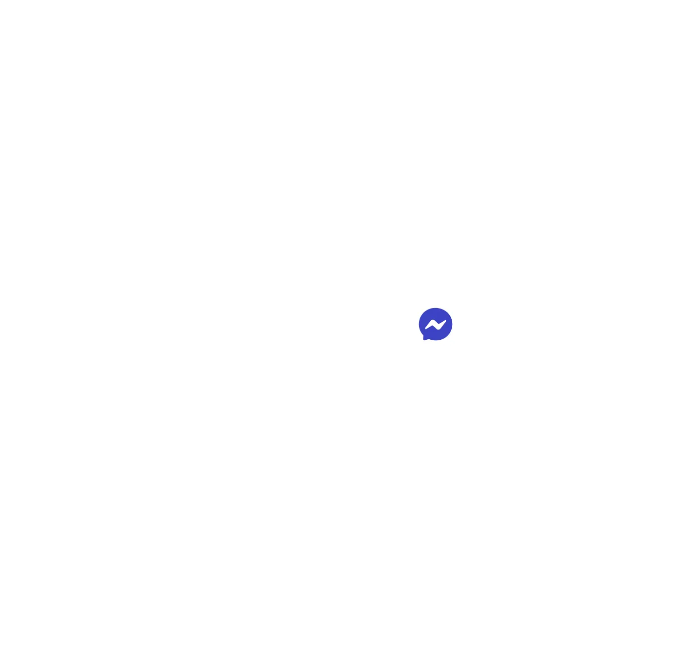 Blue Facebook Messenger chat bubble icon with white lightning bolt symbol inside on transparent background.