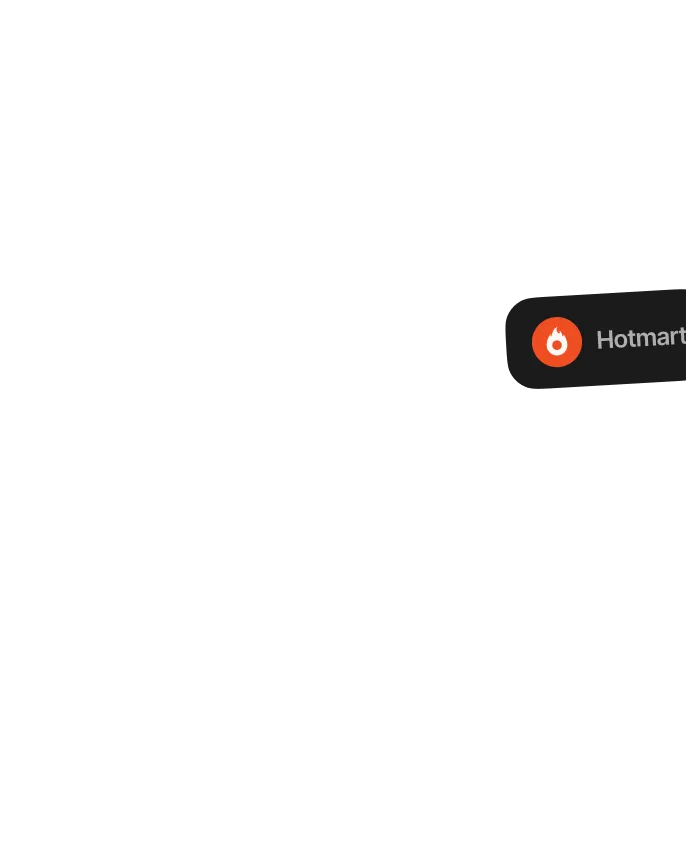 Smartphone screen showing Hotmart app open with promotional banner on the homepage.