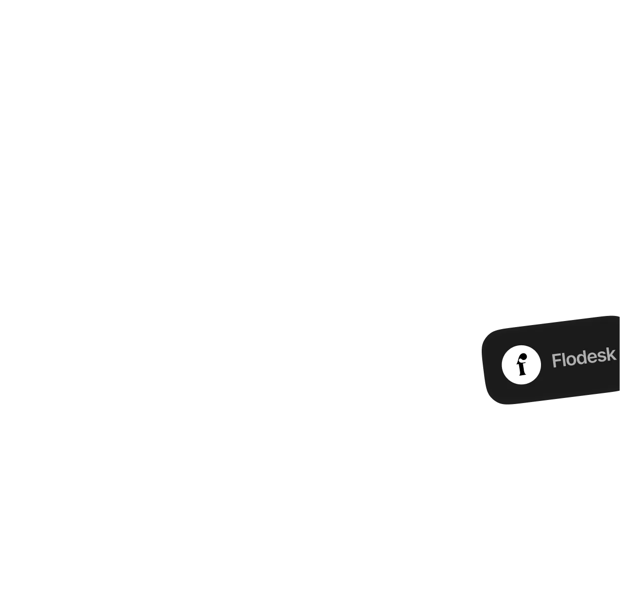 Flodesk logo with a stylized black keyhole icon inside a white circle and the word Flodesk next to it.