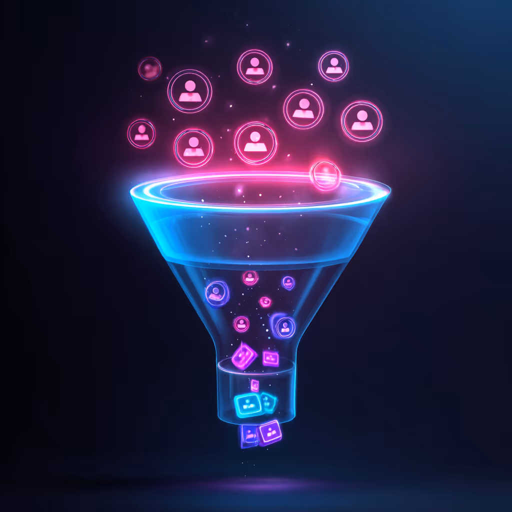Das Bild zeigt einen Funnel für die Leadgenerierung mit Automations mit N8N und Make