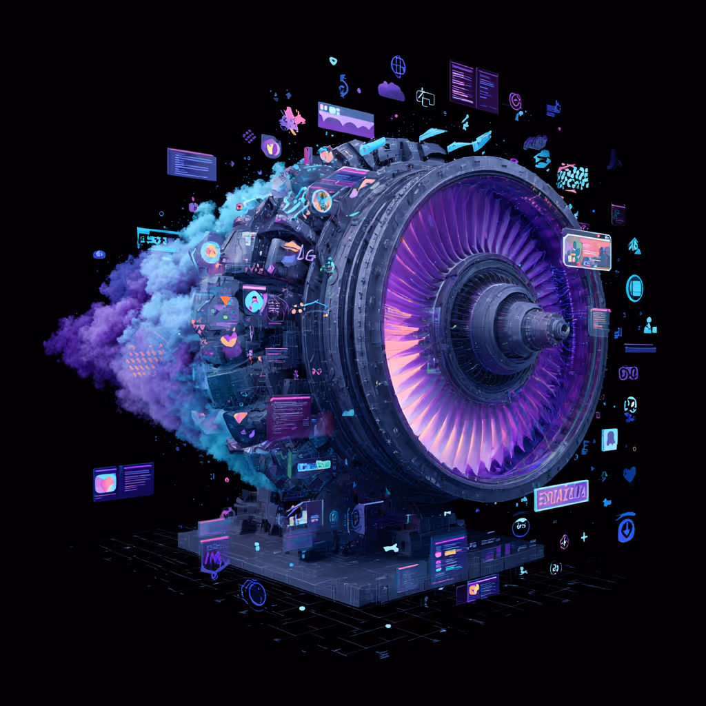 Das Bild zeigt eine Turbine, symbolisch als Contentmaschine die mit Automations gebaut werden könmnen.