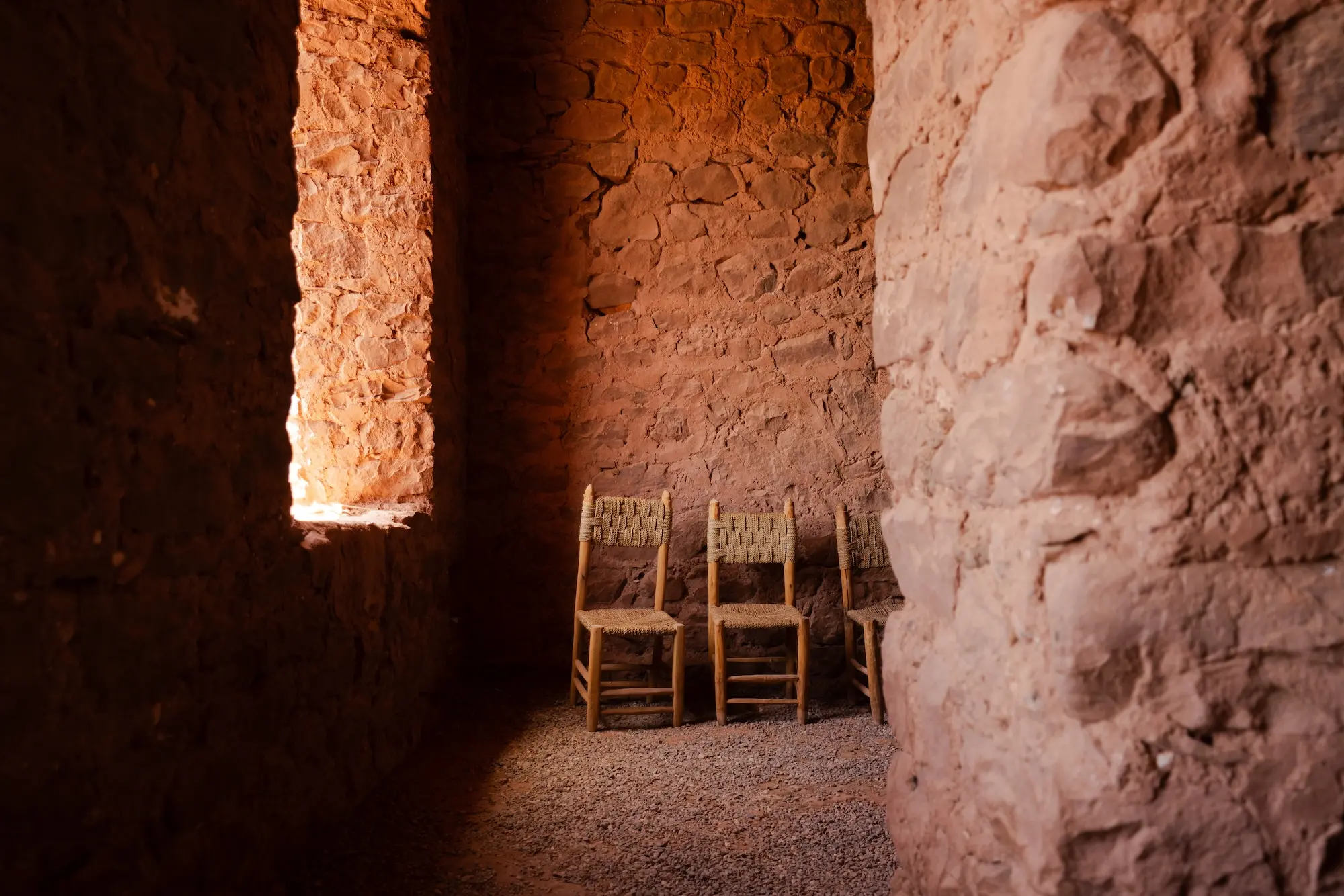 Two chairs inside an ancient Kasbah of Morocco
