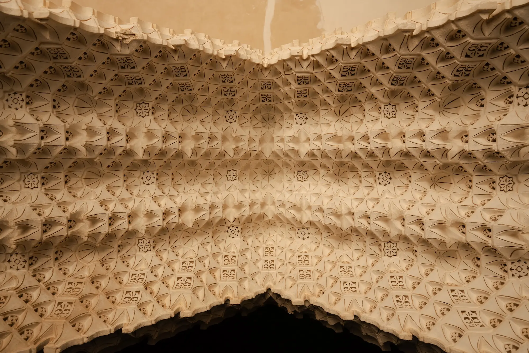 Hand carved plaster on a ceiling in Morocco architecture