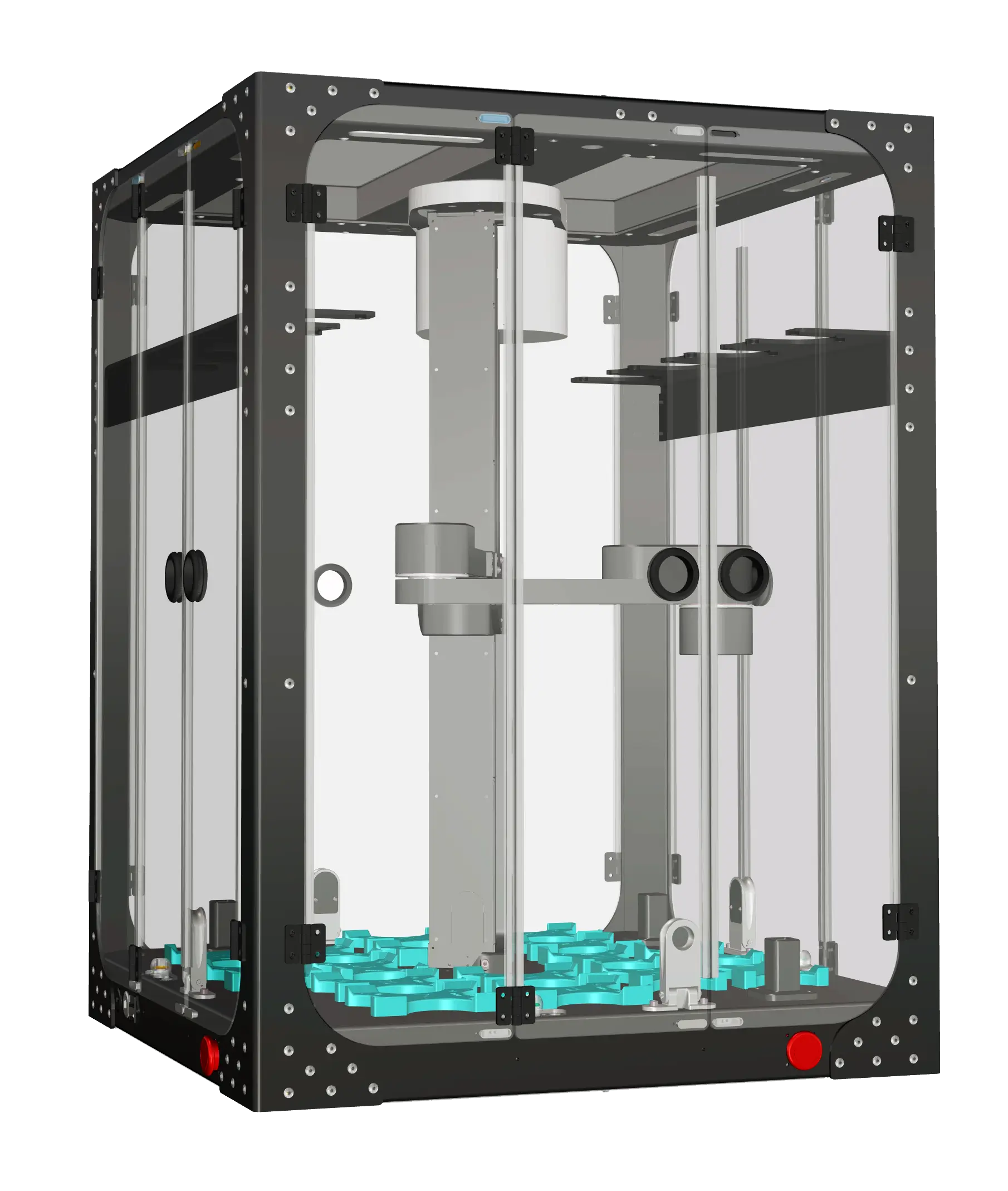 Deck system on the Trilobot platform with labware positioned for automated handling and optional HEPA filtration.