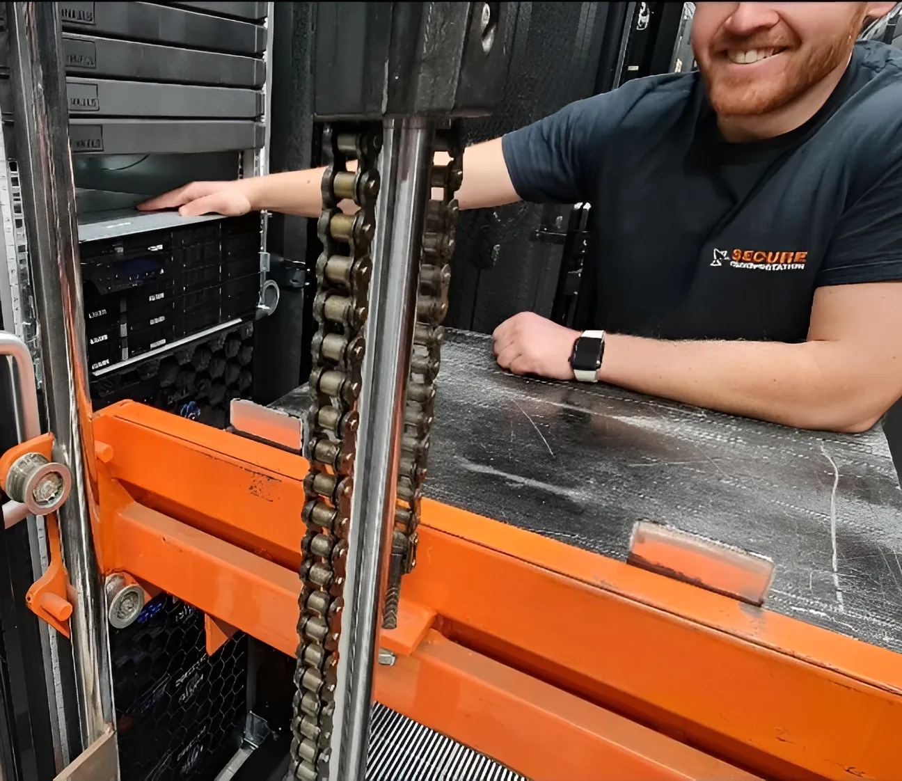 Secure Transportation installing a server at the client's facility in London.