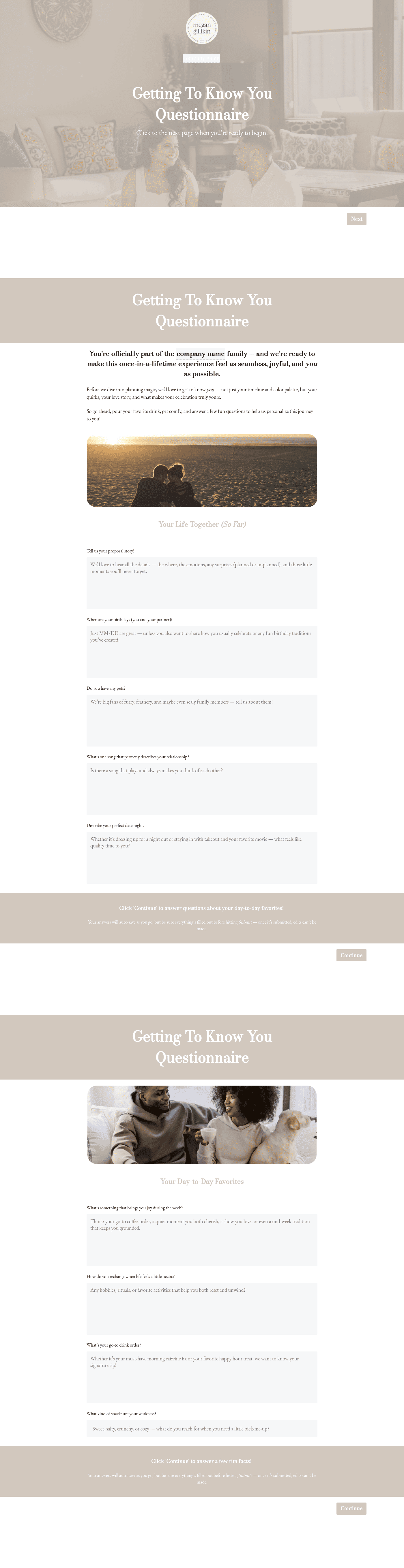 Full-Service Wedding Planner Getting To Know You Questionnaire