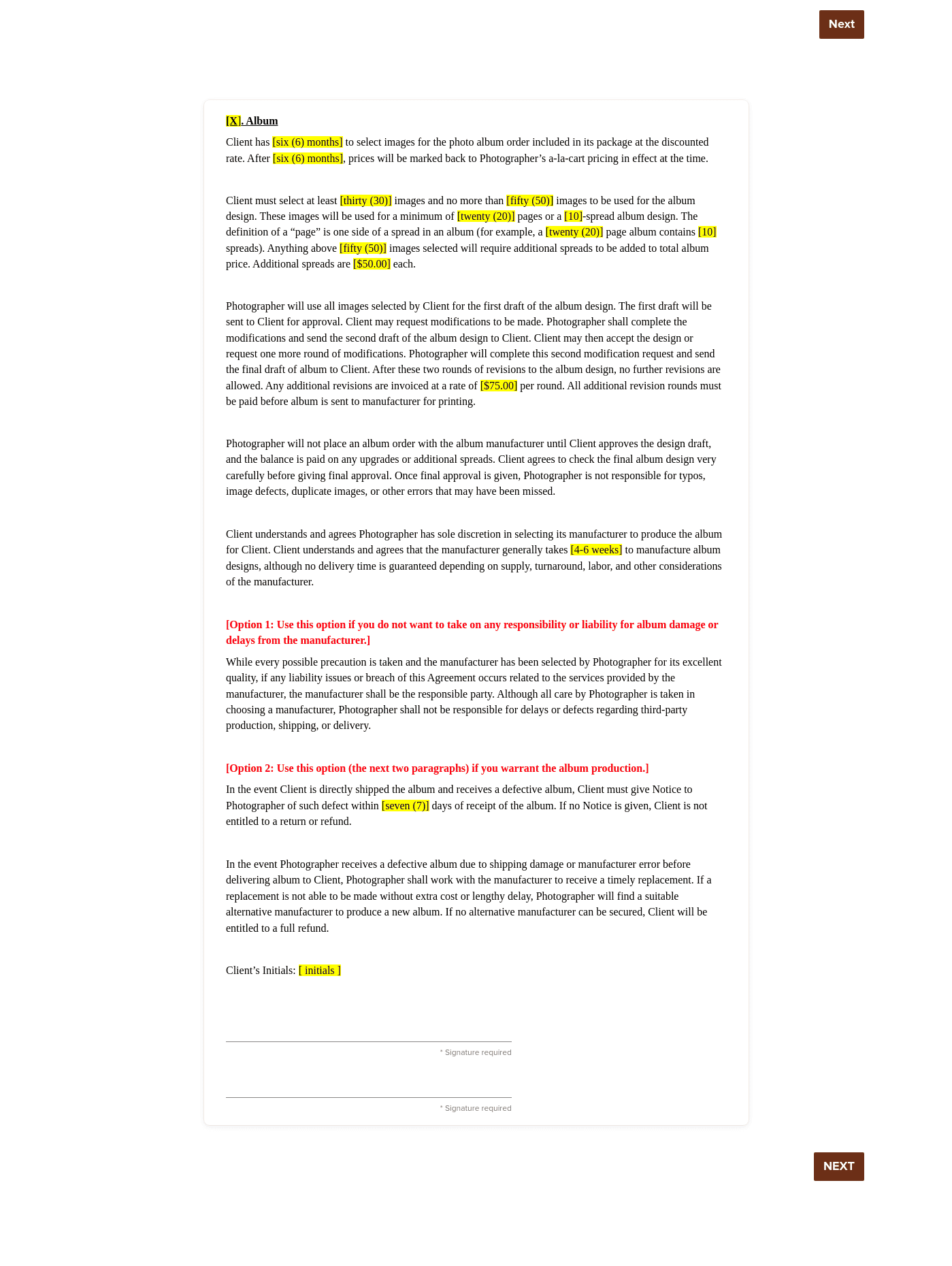 Album Clause for Photographers