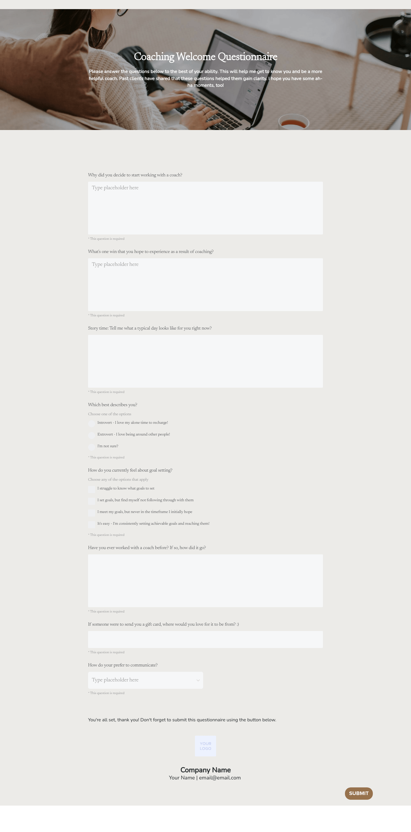 Audrey James Coaching Questionnaire