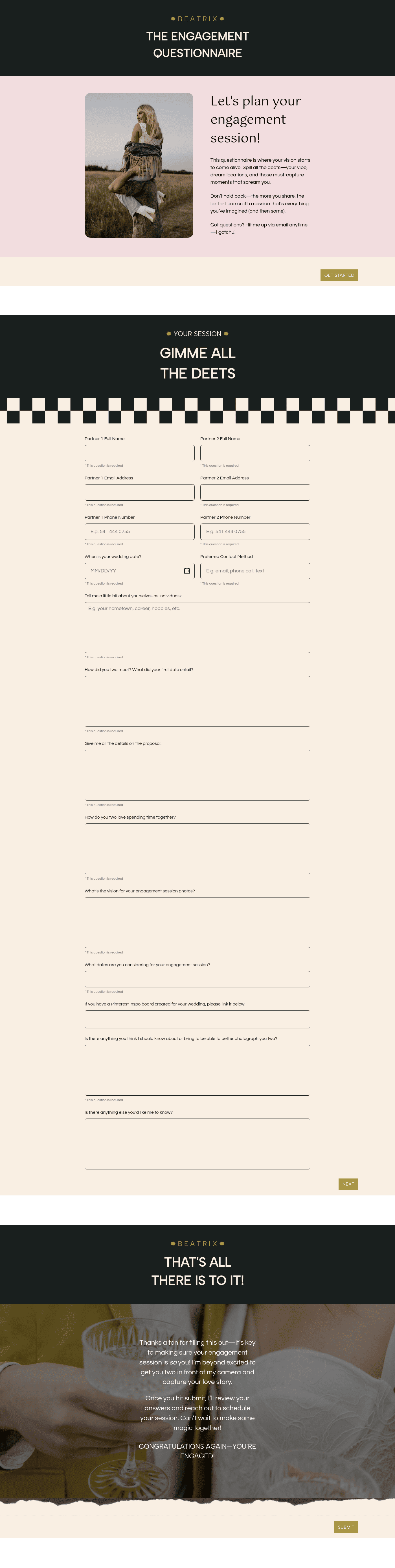 Beatrix Engagement Questionnaire for Wedding Photographers