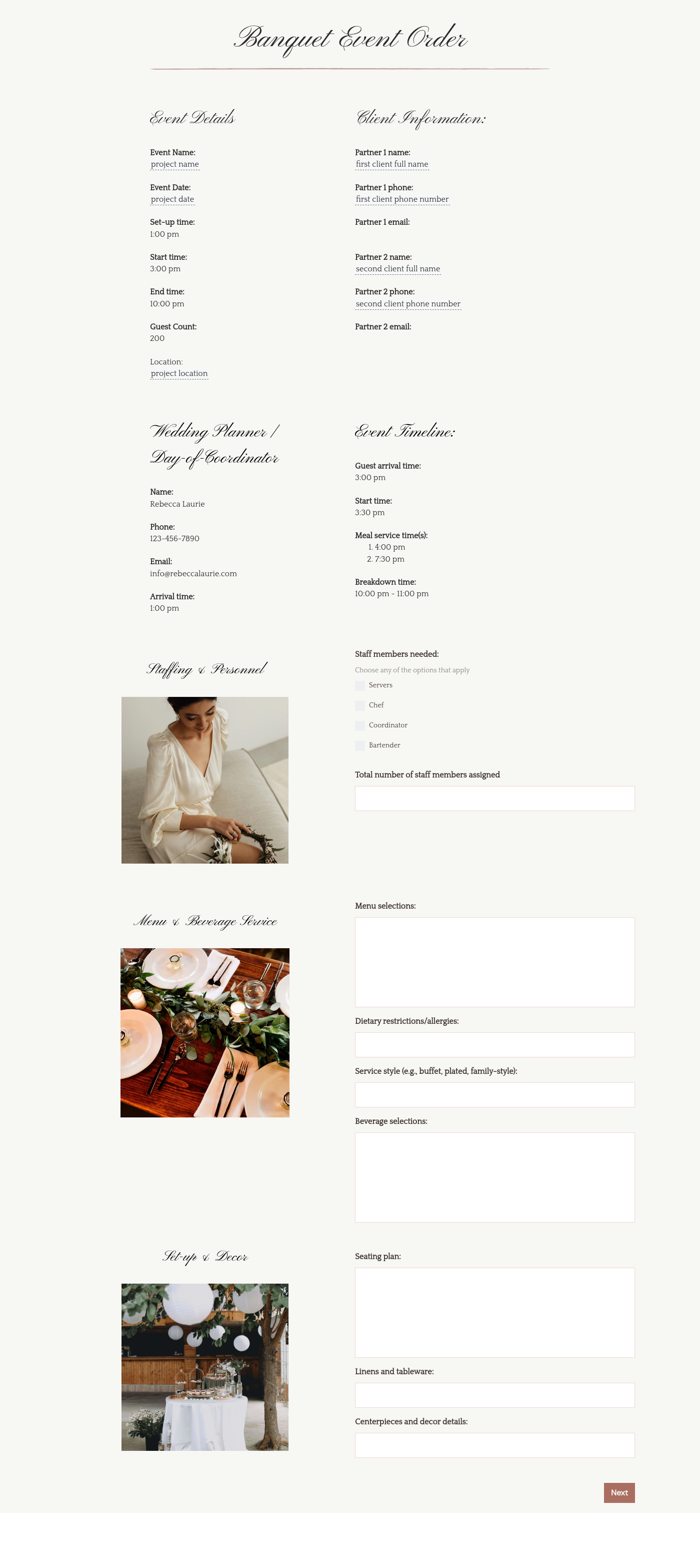 Banquet Event Order (BEO)