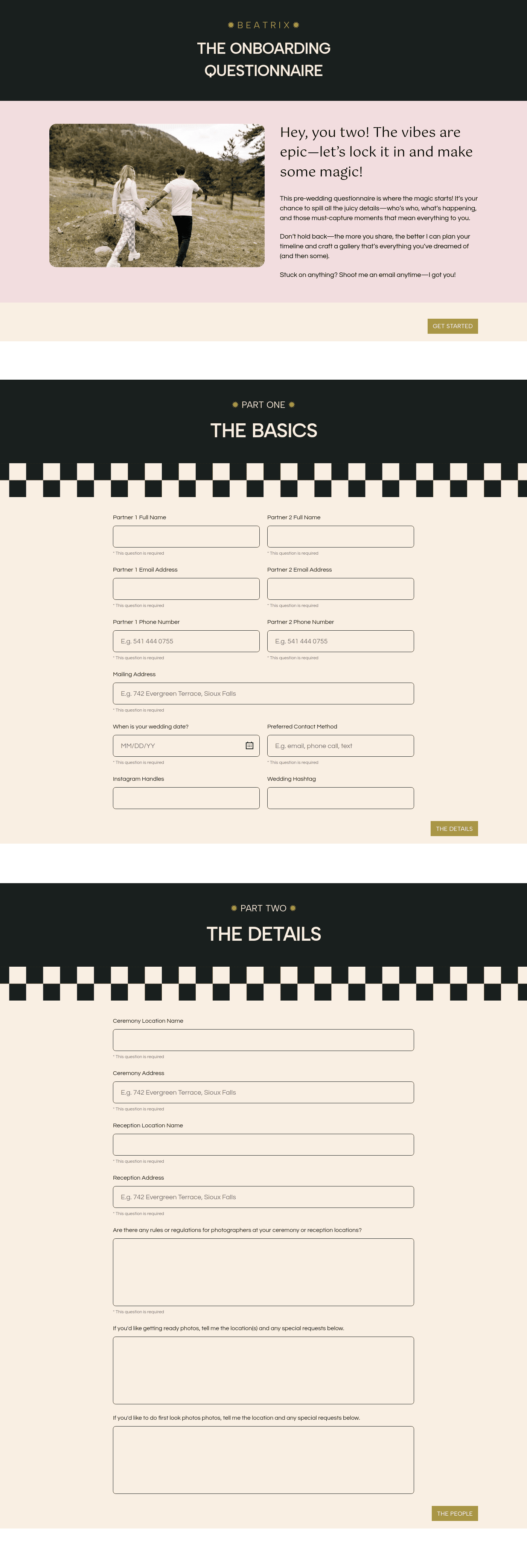 Beatrix Onboarding Questionnaire for Wedding Photographers
