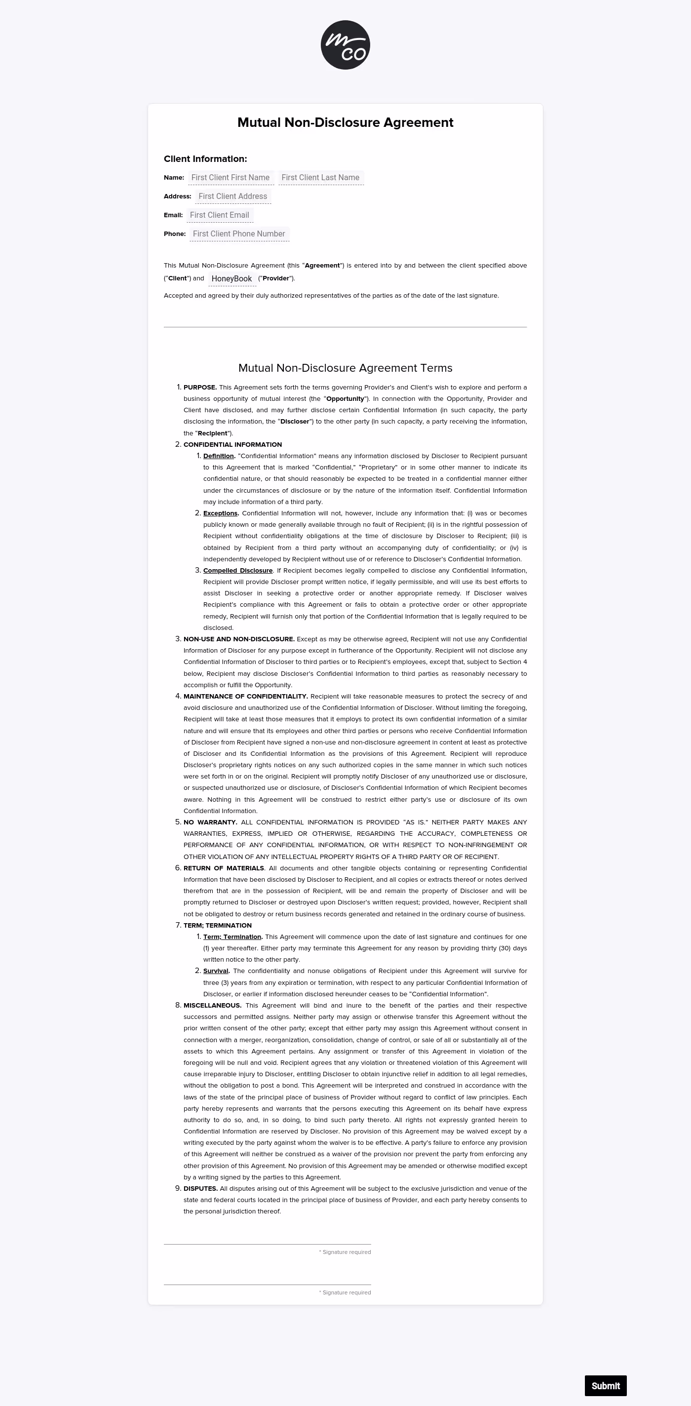 Bilateral Non Disclosure Agreement