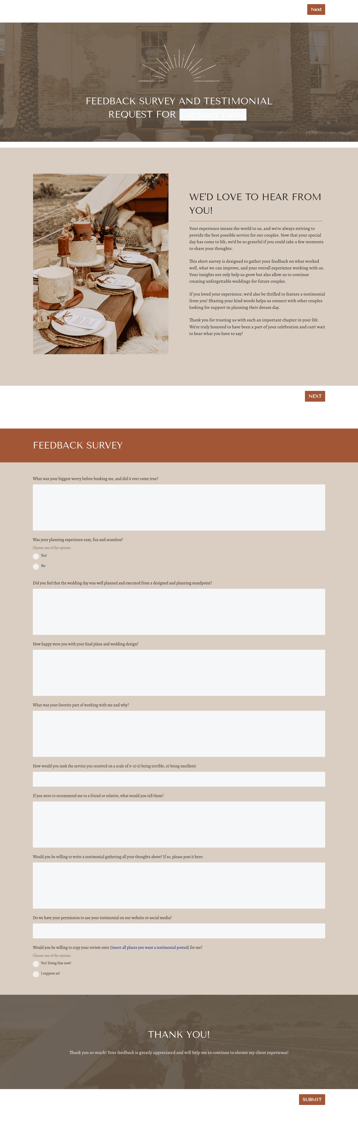 Boho Wedding Planner Feedback Request