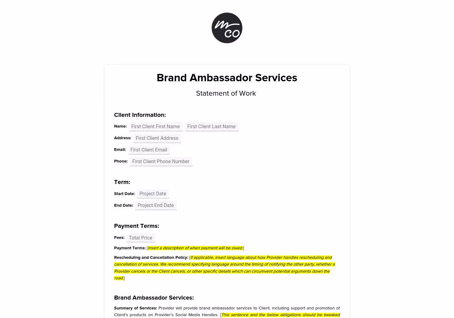 Brand Ambassador Contract
