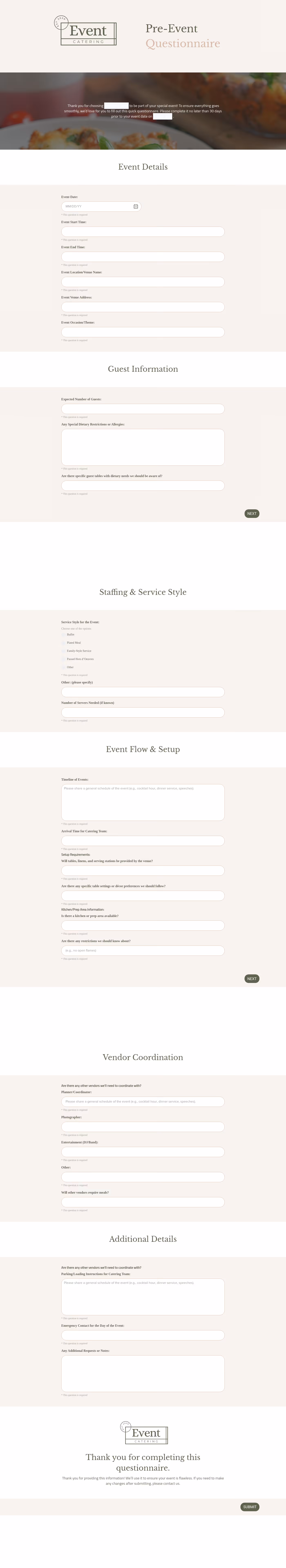 Catering Questionnaire