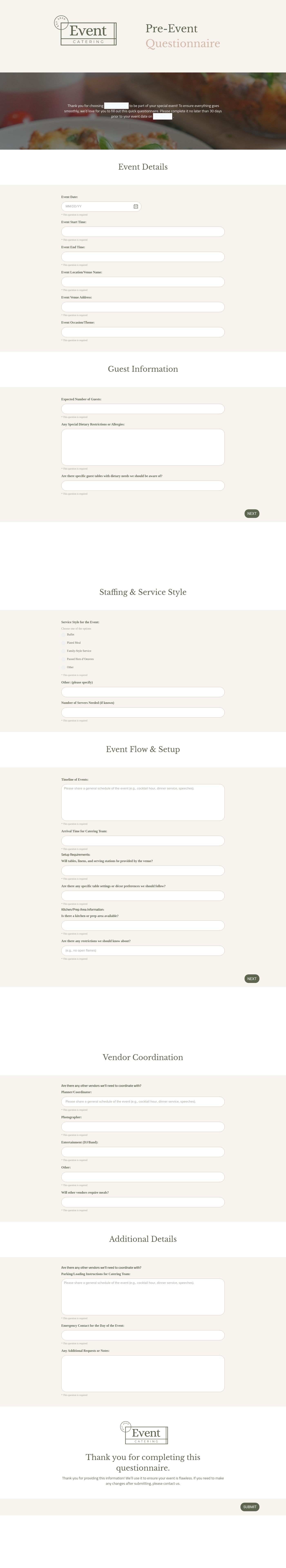 Catering Questionnaire