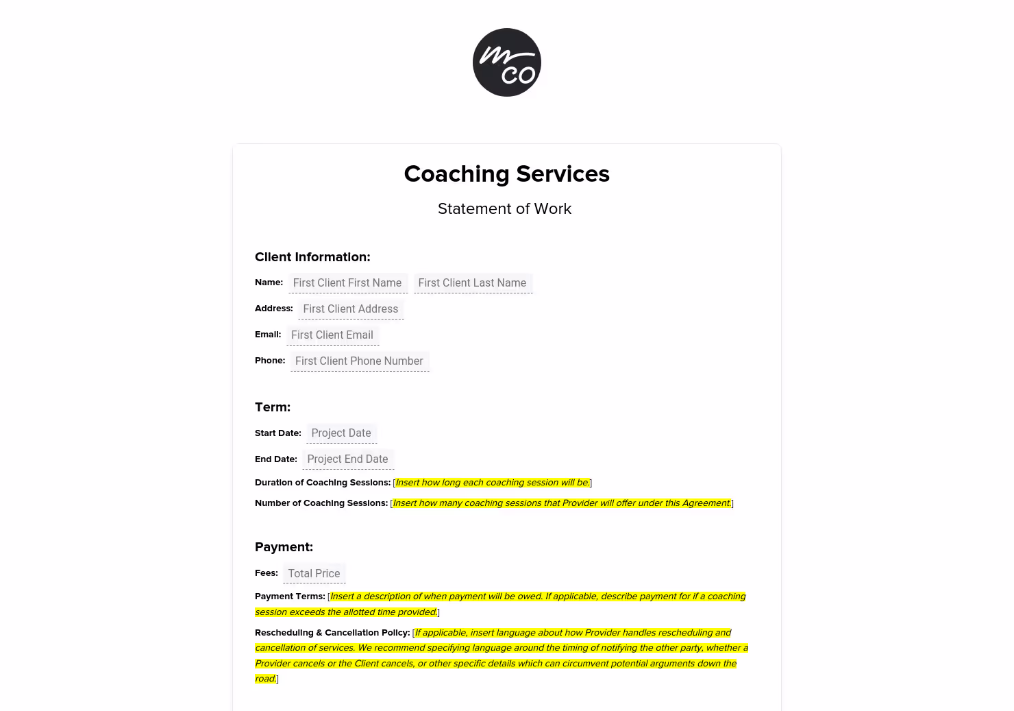Coaching Contract