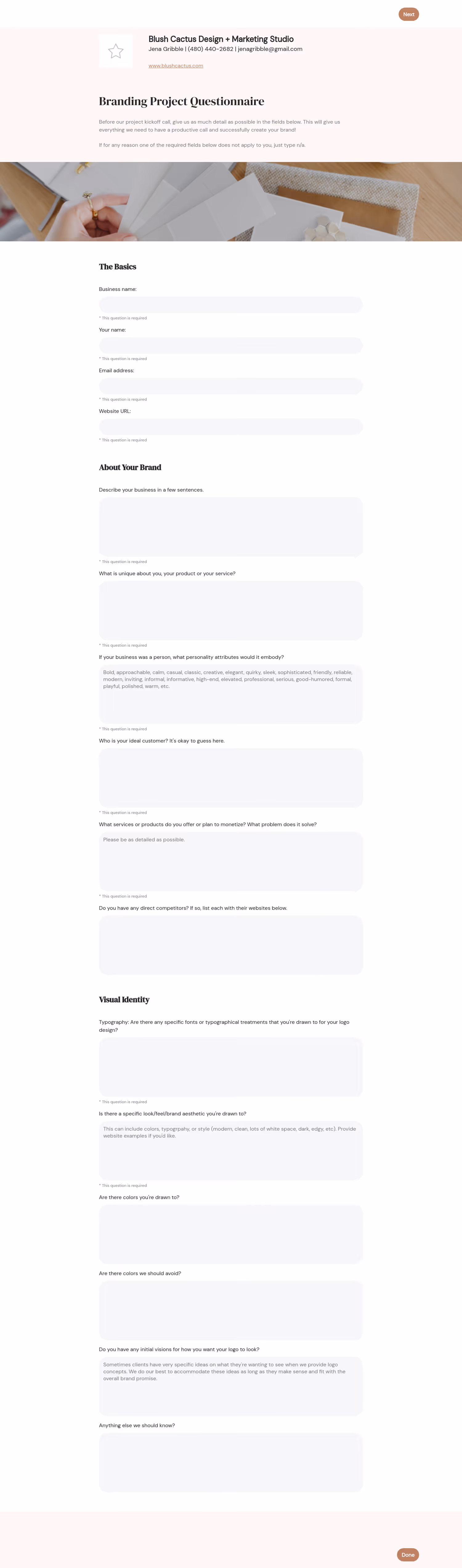 Creative Agency Branding Project Intake Questionnaire