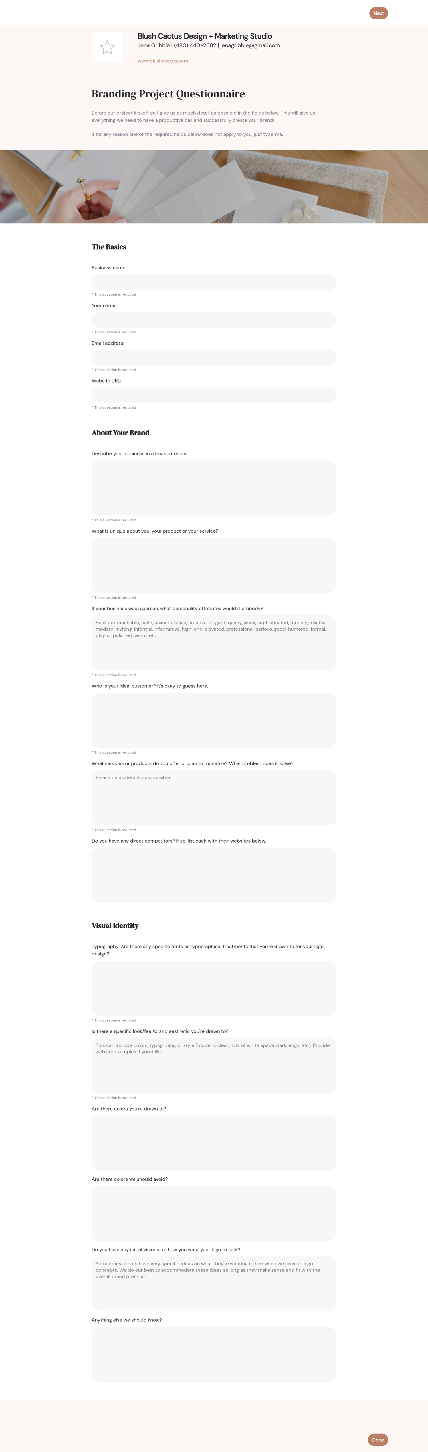 Creative Agency Branding Project Intake Questionnaire