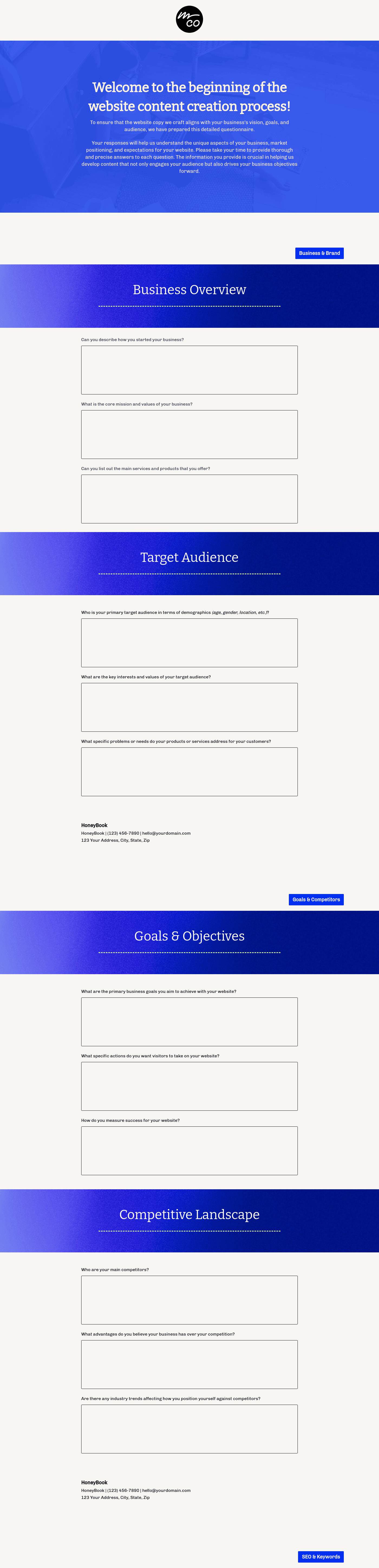 Copywriting Client Questionnaire