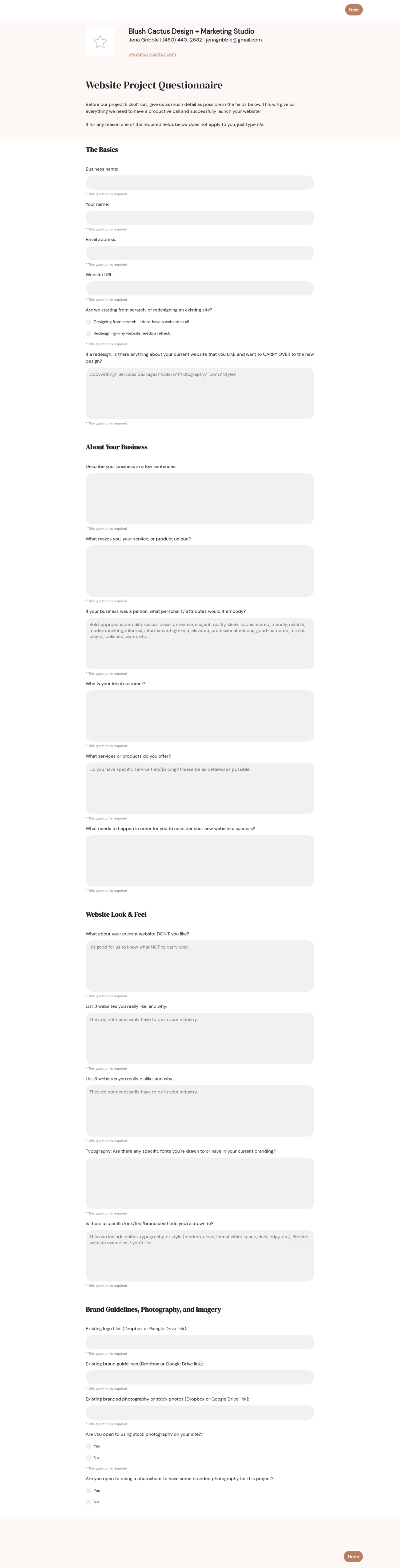 Creative Agency Website Design Project Intake Questionnaire