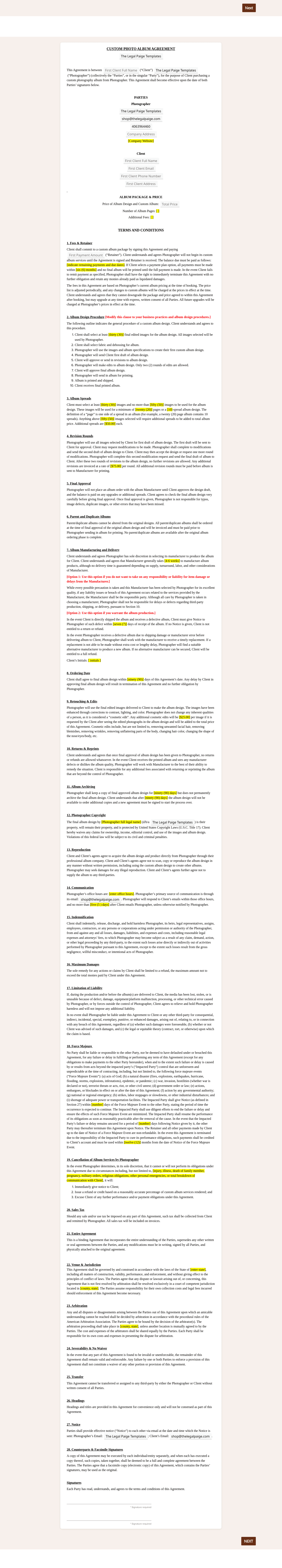 Custom Photo Album Contract