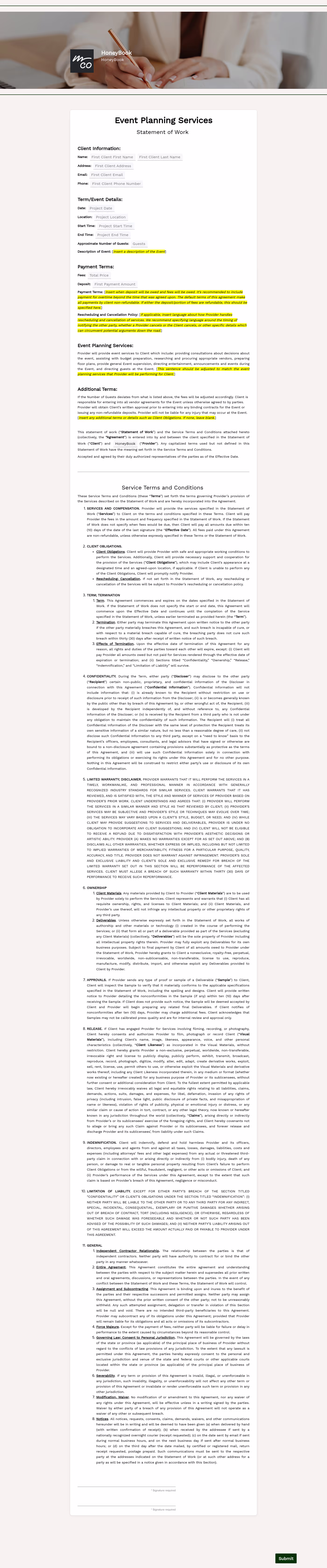 Event Planner Contract