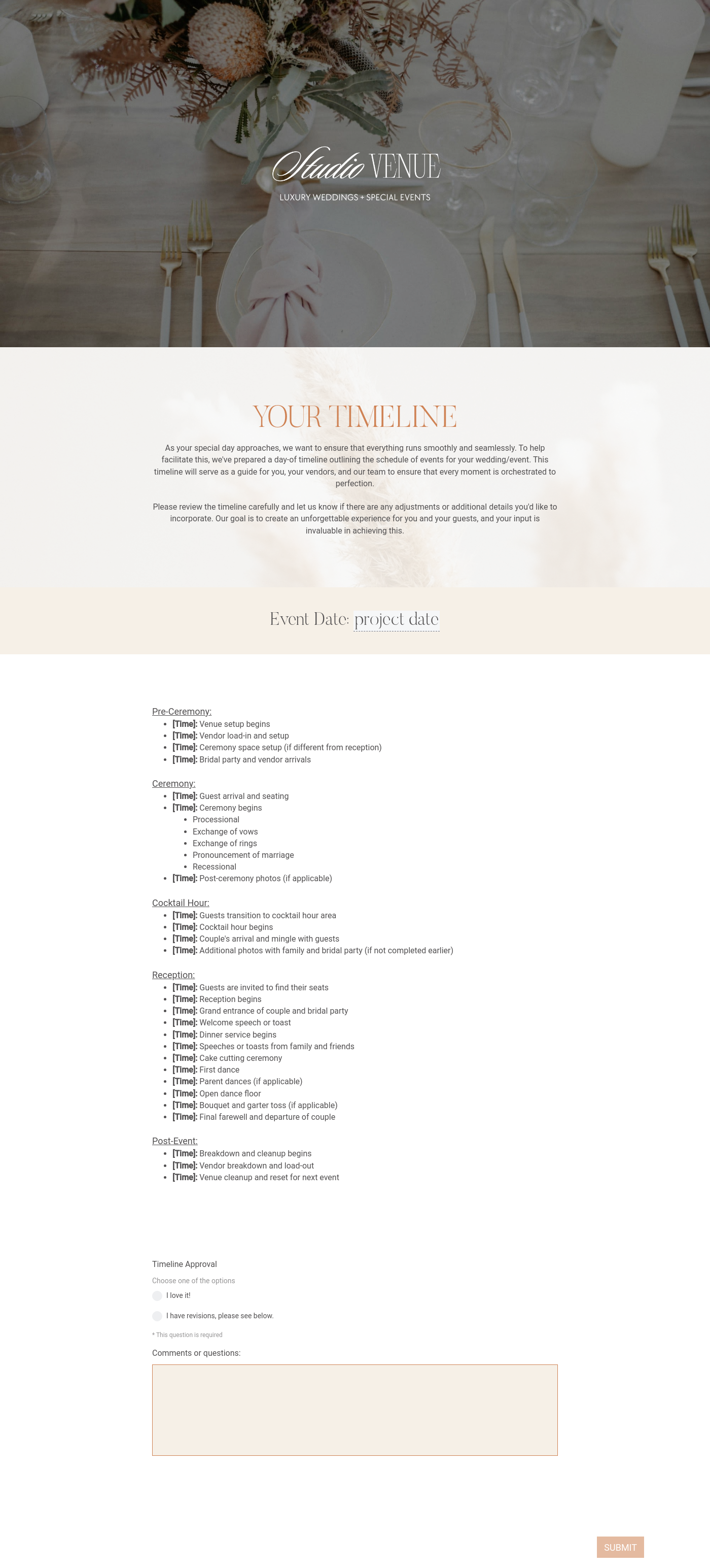 Event Venue Timeline