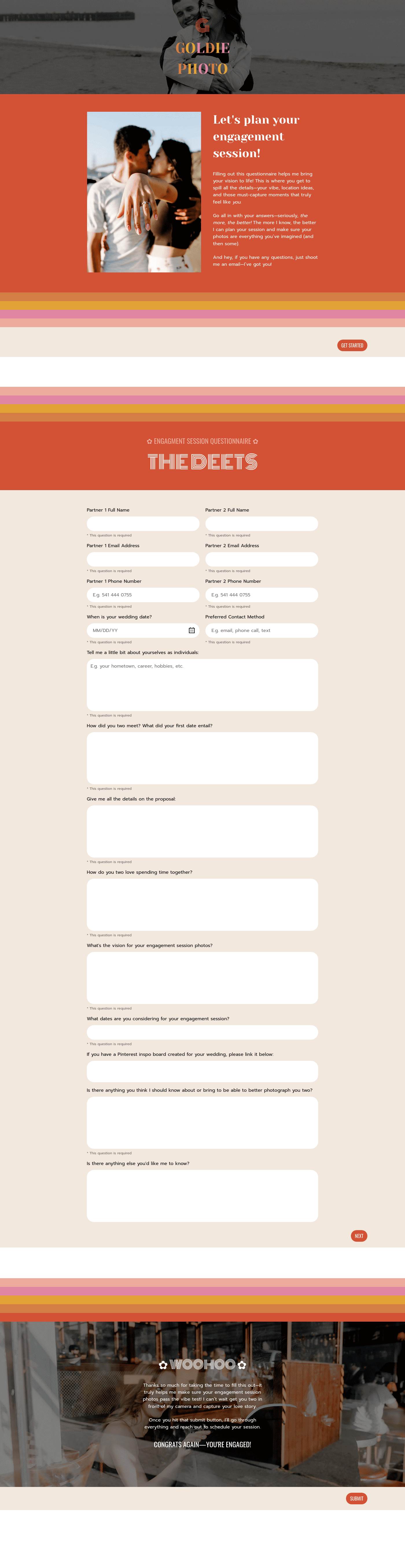Goldie Engagement Questionnaire for Wedding Photographers