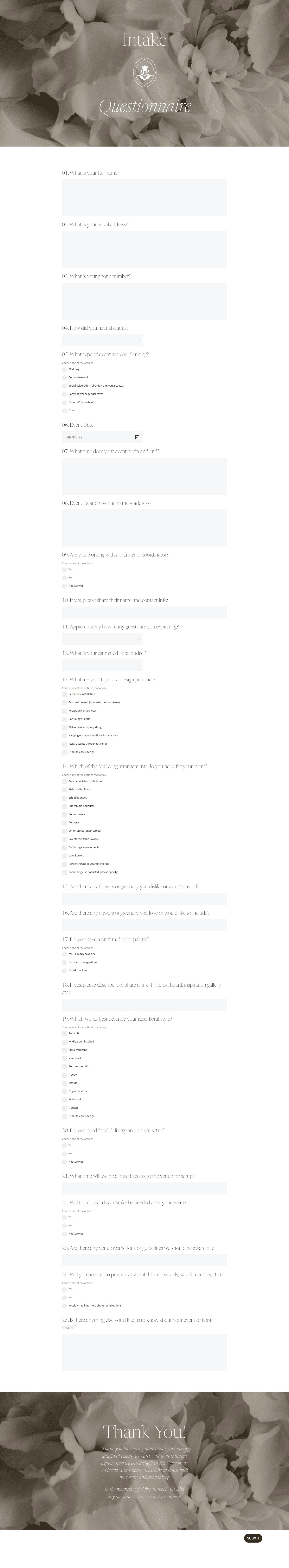 Intake Questionnaire for Florists