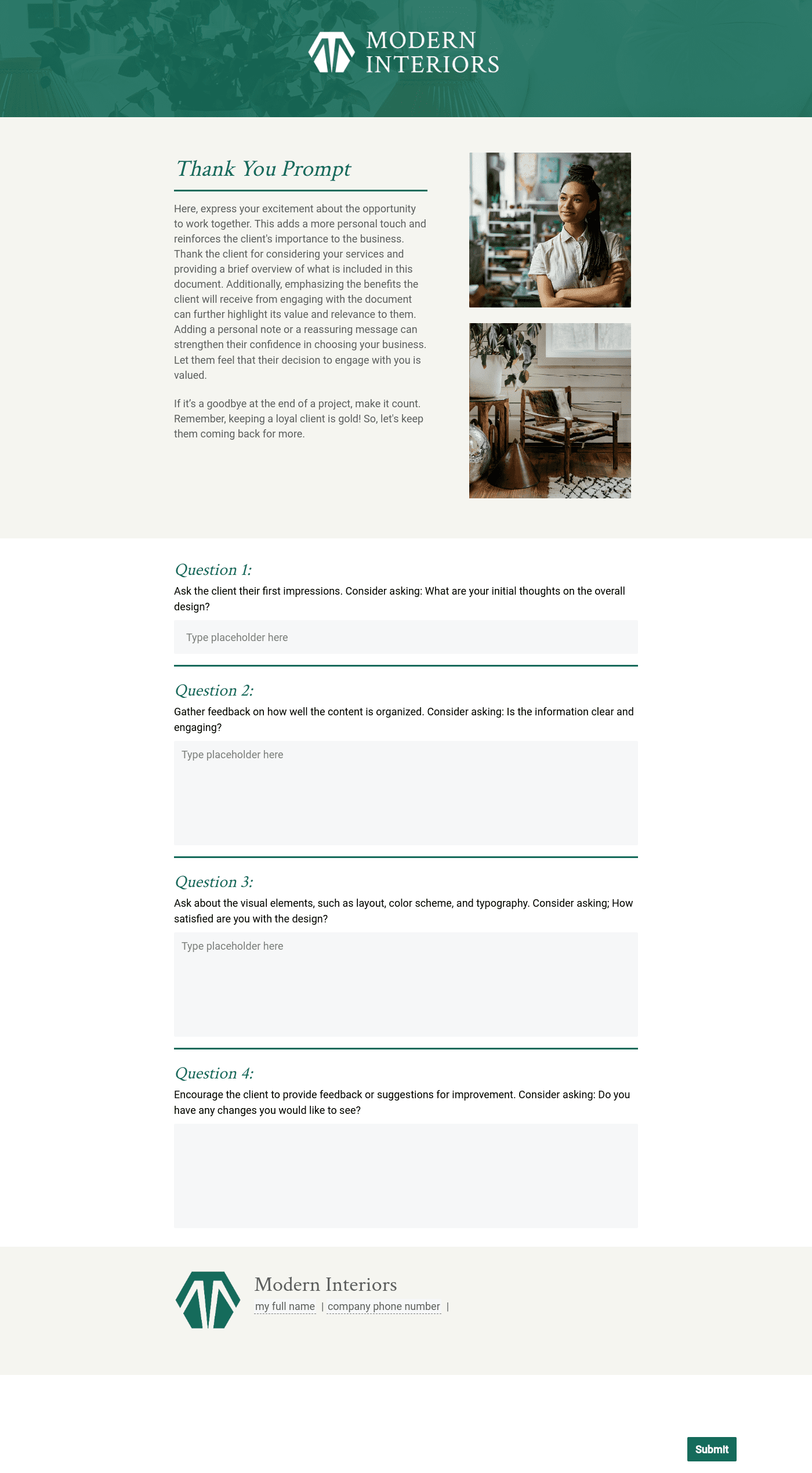 Interior Designer Feedback Questionnaire