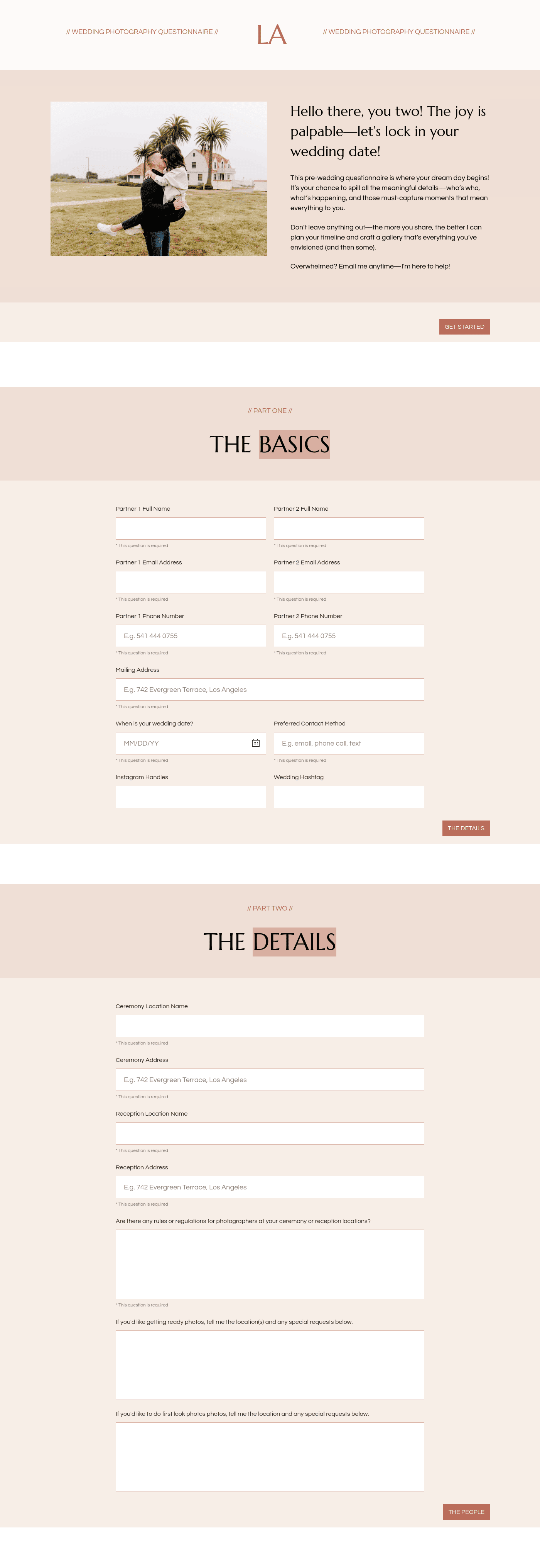 Lark Onboarding Questionnaire for Wedding Photographers