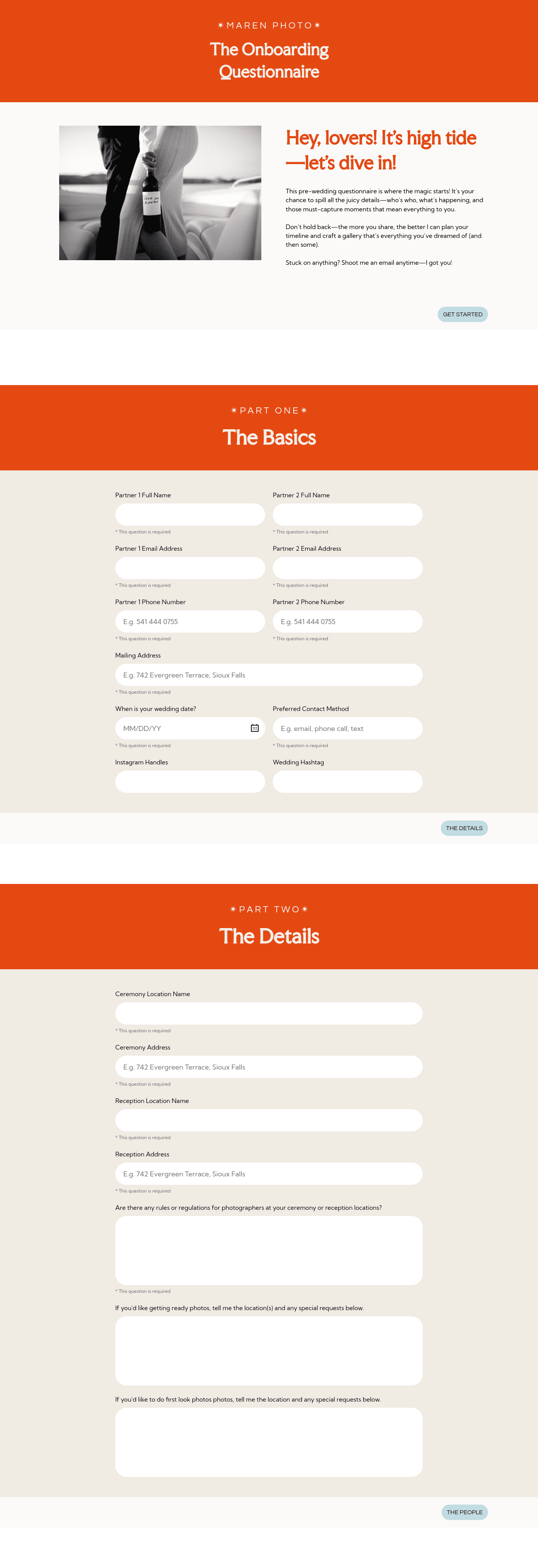 Maren Onboarding Questionnaire for Wedding Photographers