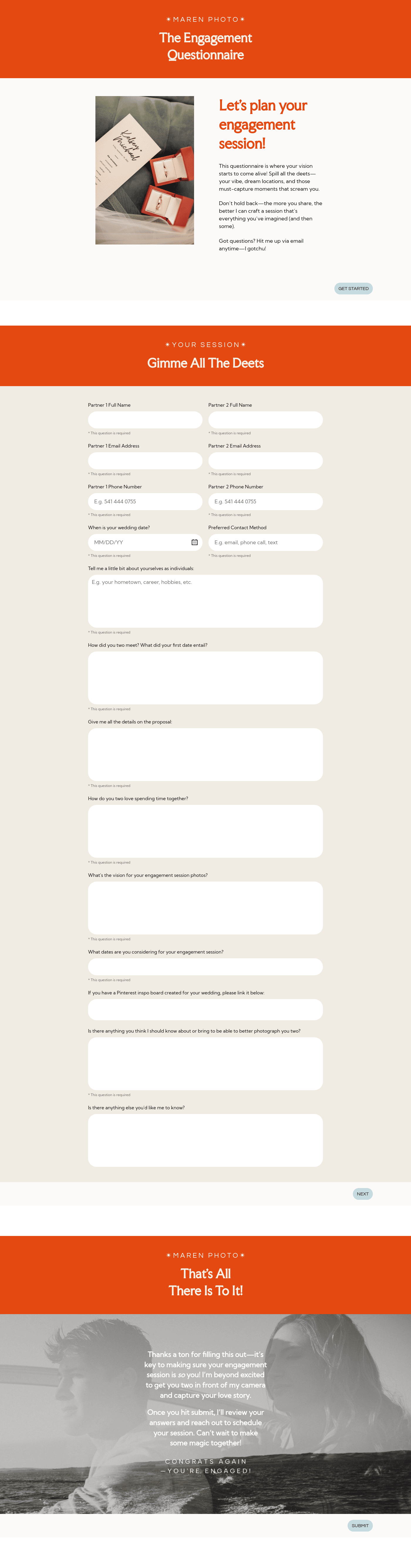 Maren Engagement Questionnaire for Wedding Photographers