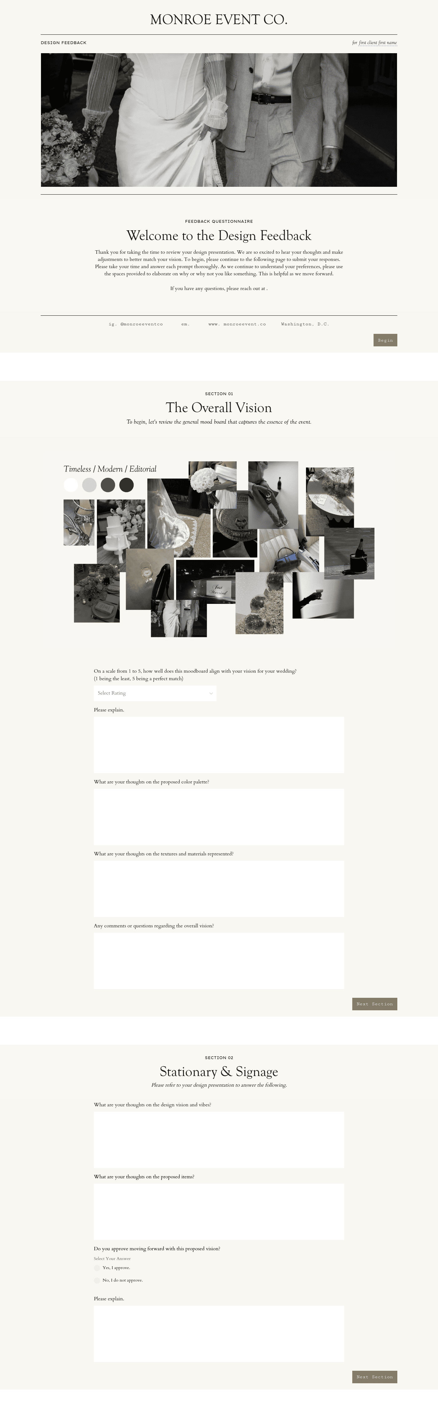 Monroe Event Co. Design Feedback Questionnaire