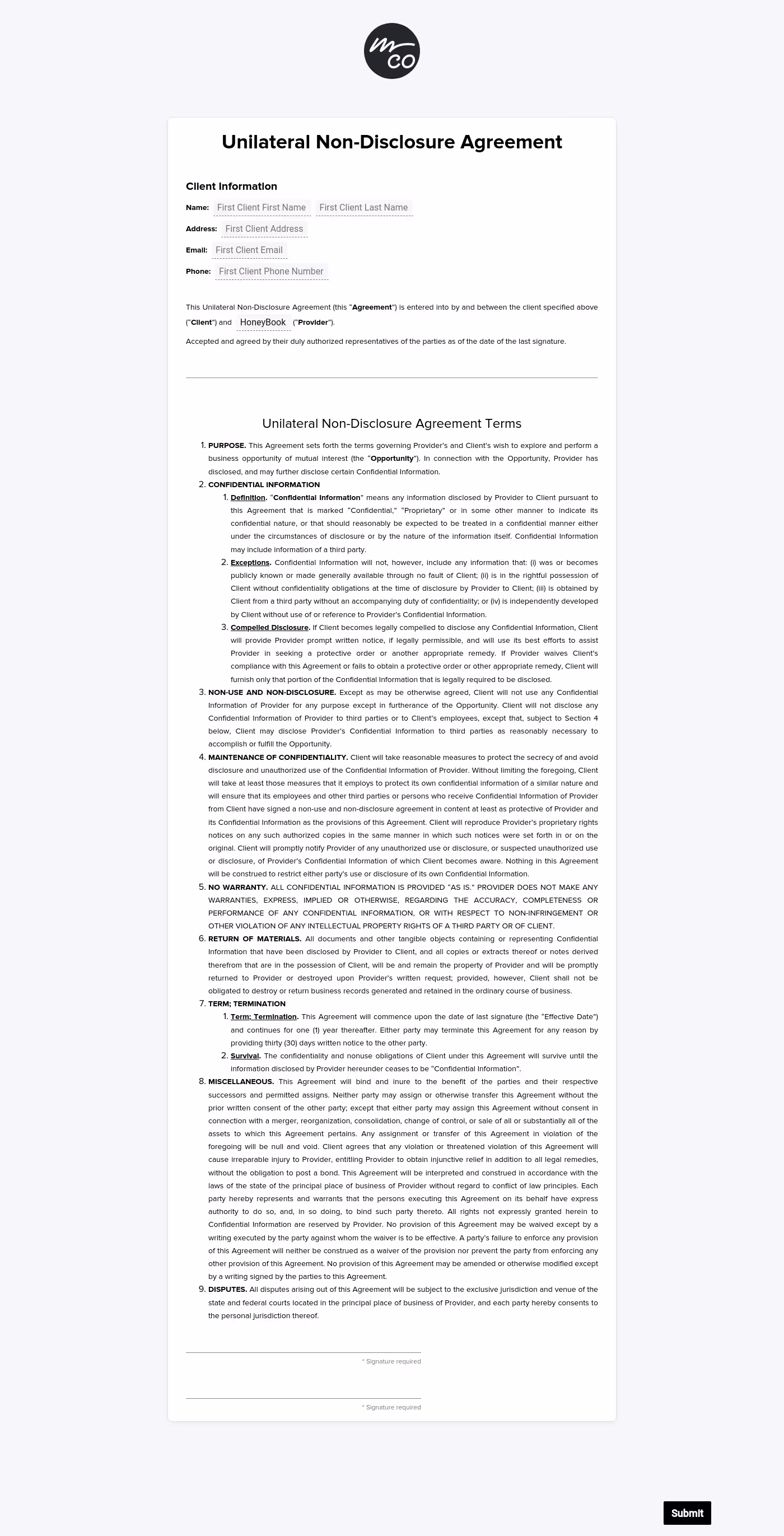 Non Disclosure Agreement-Discloser